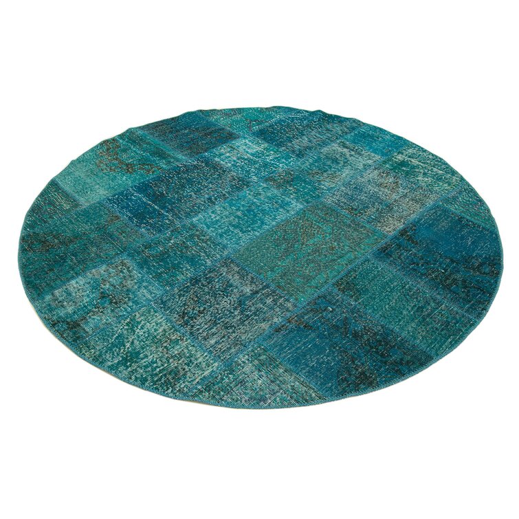 Isabelline Marhonda One-of-a-Kind Round 6' 7 X 6' 7 Round Wool Area Rug  in Turquoise