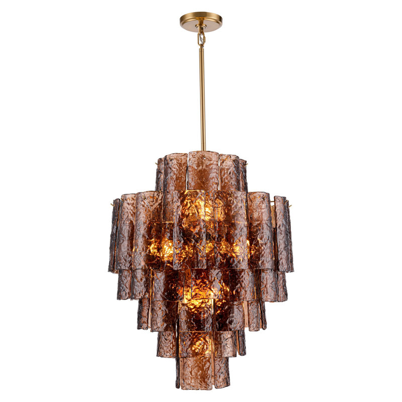 Lustre Corriveau en or laqué avec verre texturé, Ambre foncé