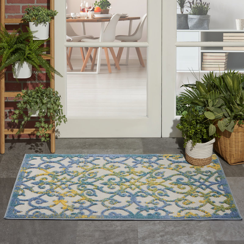 Mappsville Blue/Ivory Indoor / Outdoor Area Rug, Rectangle 2' x 3'
