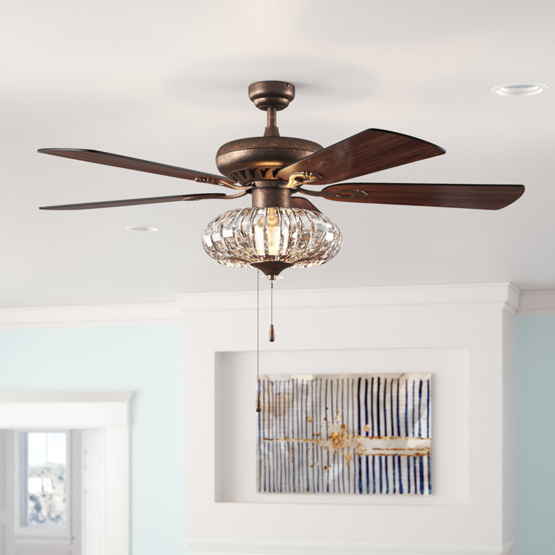 52'' Ceiling Fan with Light Kit, Antique Bronze, Pull Chains, 188 RPM
