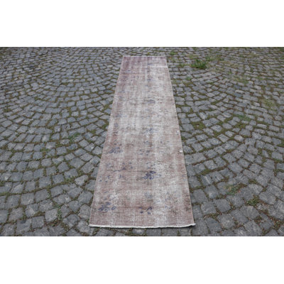 Vintage Overdyed Turkish Oushak Wool Rug in Neutral and Red for Stairs and Hallways