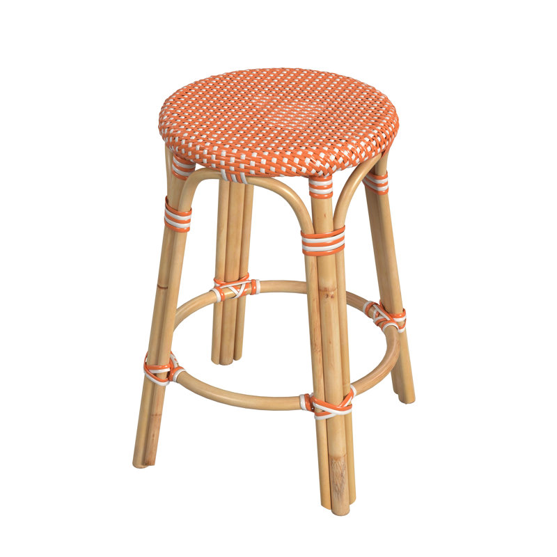 Tobias Rattan Bar Stool & Counter Stool, Counter Stool (24" Seat Height), Orange/White Dot/Natural Rattan Frame