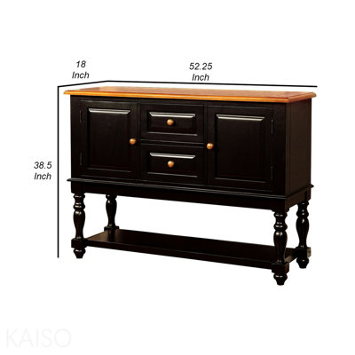 Country Style Solidwood Server with Turned Leg Design for Dining Room - Black and Antique Oak