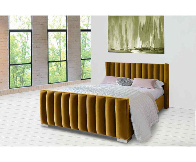 Upholstered Bed, Small Double (4'), Mustard