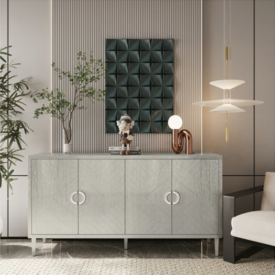 Stylish And Functional 4-Door Storage Cabinet With Pine Legs And MDF, For Living Room Bedroom,And Kitchen