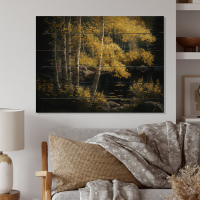 «Blossoming Birches On A Sunny Lake Day VI», reproduction de paysage