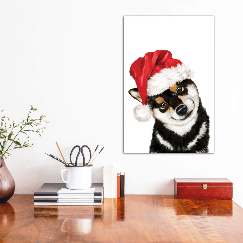 «Christmas Black Shiba Inu» par Big Nose Work - impression d'art graphique, H 12 po x l 8 po x P 0,75 po, Toile tendue