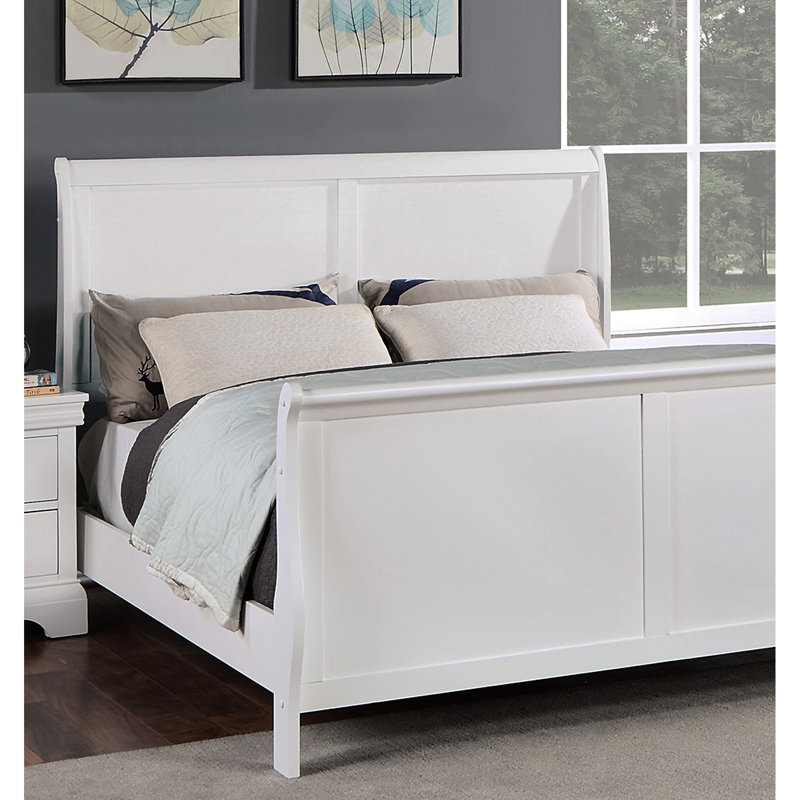Lit moderne en contreplaqué blanc 1Pc avec pieds et tête de lit uniques, Grand lit
