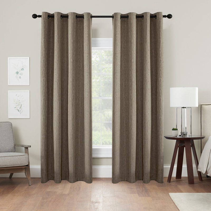 Window Drapes, Jacquard Linen Curtains, Grommet, 2 Panels Set, 52" W x 84" L