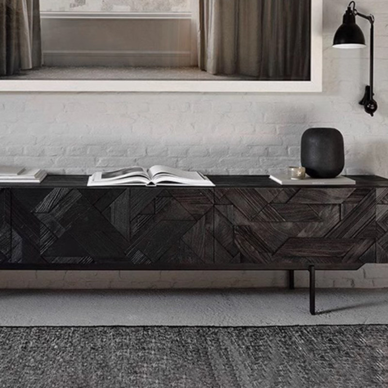 Design sense carved solid wood TV cabinet