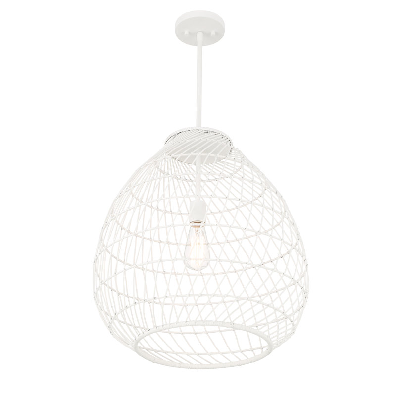 Maya Bisque White Resin Wicker 1-Light Pendant