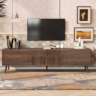 Mid Century TV Stand with 2 Drawers, Media Console Table for TVs up to 80'', Entertainment Center with Storage for Living room, Bedroom, Home Theatre