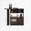 Armoires | Armoire de bar moderne à hauteur de comptoir rotative, 6 espaces de rangement, 2 portes en verre nervuré, brun noyer, pour le salon | Panneau de particules | Cuisine