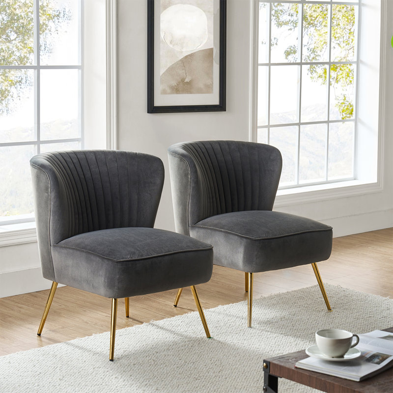 Chaise d'appoint d'appoint en velours capitonné Leona, Velours gris velours
