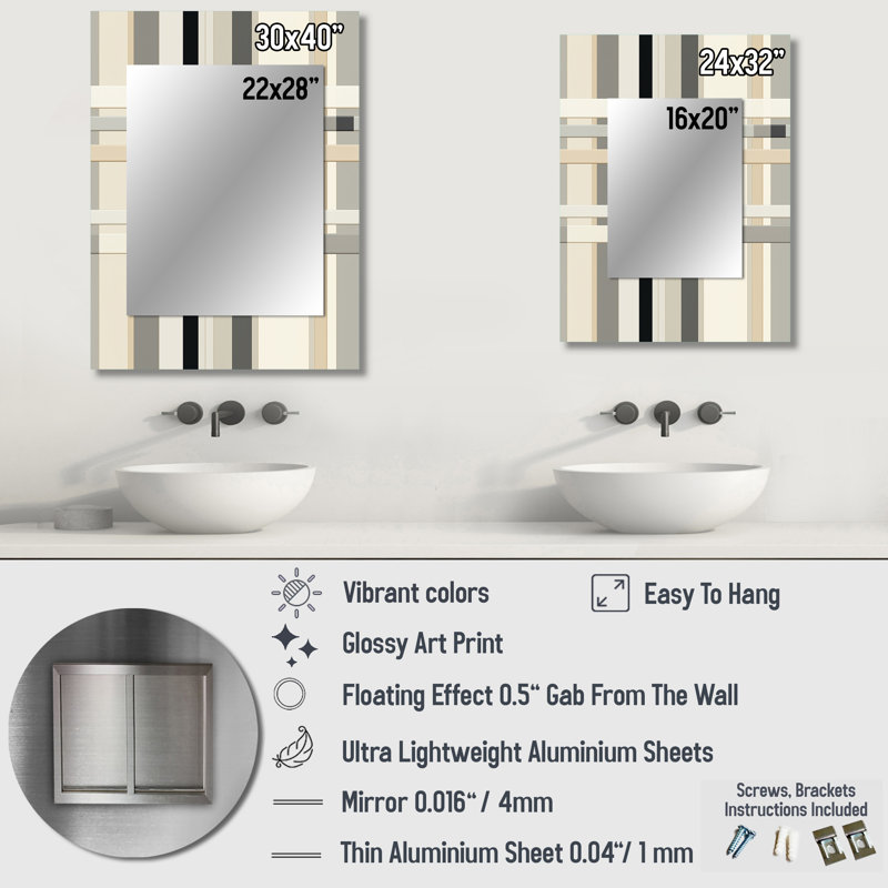 Claudi Balanced Lines - striped  Mirror, Modern Decorative Wall Mirror, Printed Metal Art, 40" x 30"