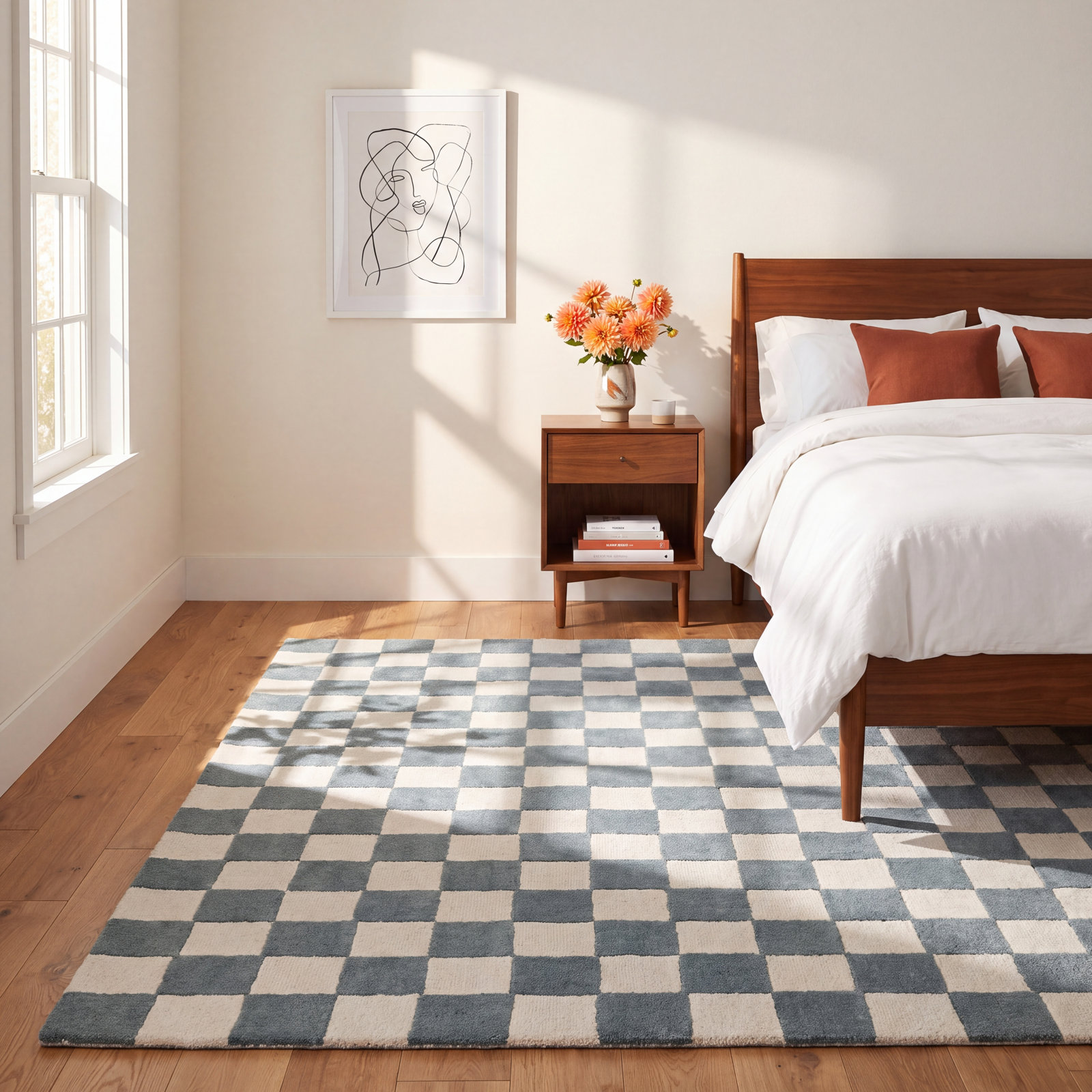 Jenna Hand-Woven Teal Checkered Rug, Rectangle 5' x 8'