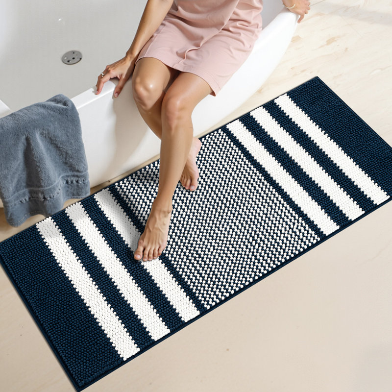 Non Slip Backing Quick Dry Machine Washable Modern Bath Mat, 20" W x 47" L, Navy Blue