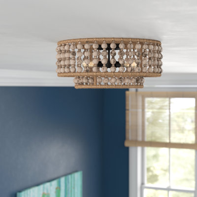 Keeter 3-Light 15.75" Wood Beaded Flush Mount