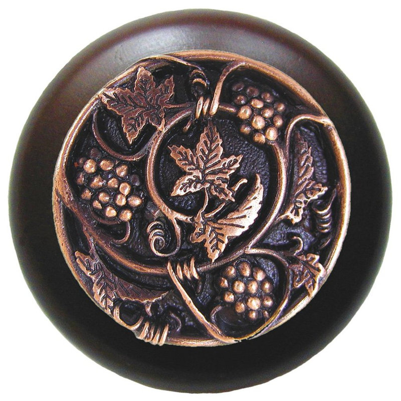 Poignée champignon 1,5 po de diamètre Tuscan, Cuivre antique / noyer foncé