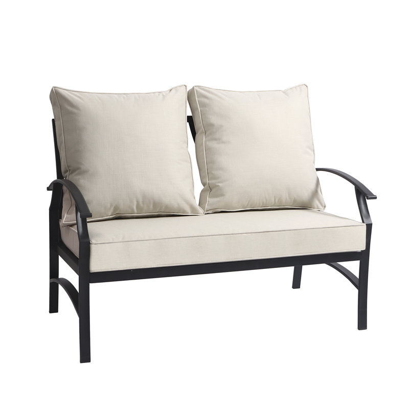 Nickita Metal Outdoor Loveseat with Cushions, Beige