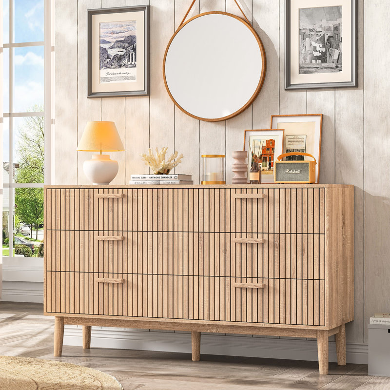 Commode double 6 tiroirs l 53,9 po, commode double en bois, commode moderne pour chambre à coucher, salon, salle de bain