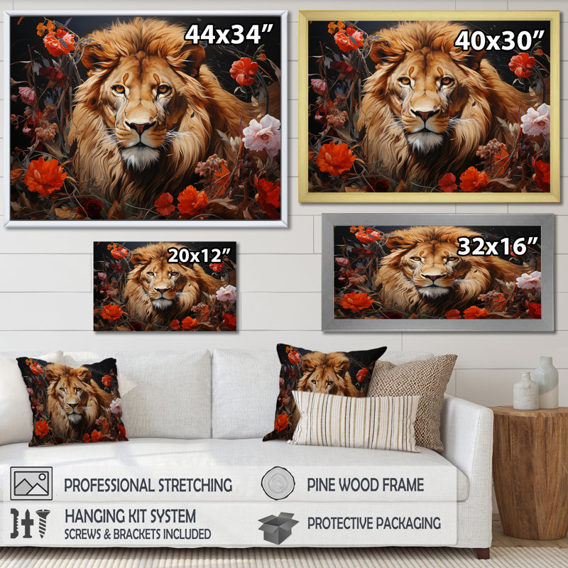 «Lion Wilderness Symphony II», reproduction sur toile, Toile tendue, H 24 po x l 32 po x P 1 po