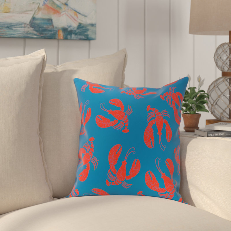 Nautical Nights Lobster Fest Coastal Outdoor Square Throw Pillow, Navy Blue, 16"x16"