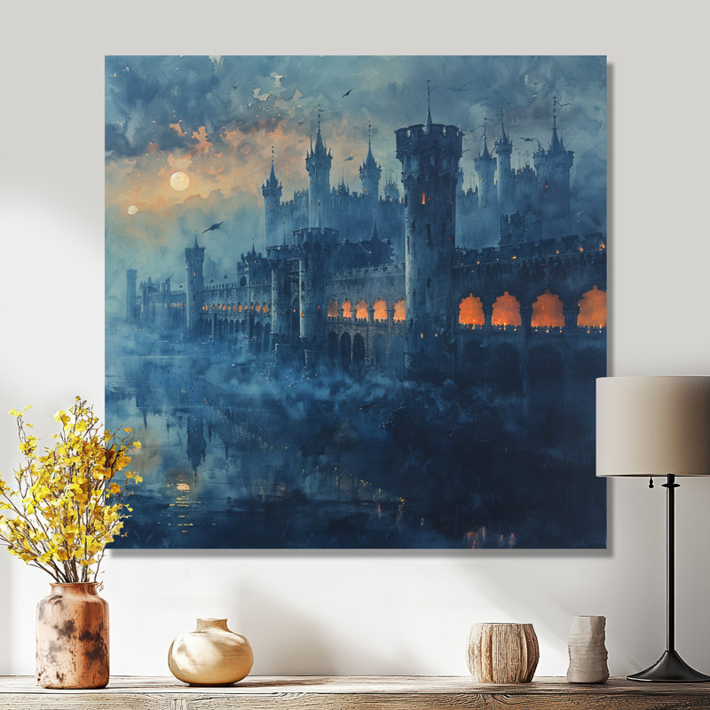 «Blue Middle Ages Castle At Night II - Fortress», art mural, Toile tendue, H 36 po x l 36 po x P 1,5 po