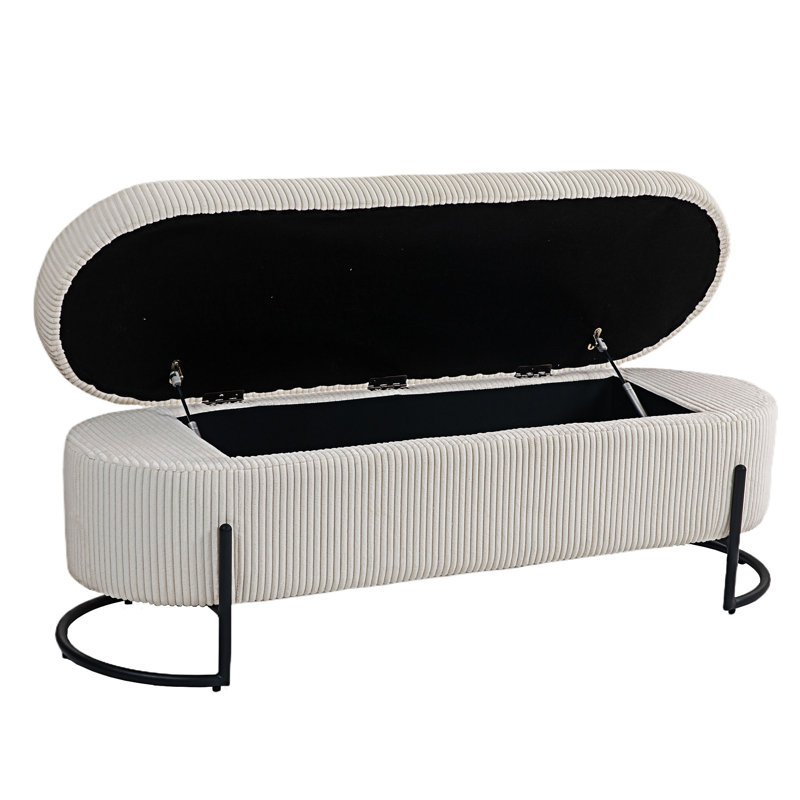 Banc de rangement rembourré en tissu pour chambre à coucher, Beige