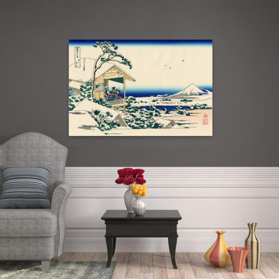 Tea House At Koishikawa The Morning After A Snowfall Classic Traditional Architecture Wall Art Print by Katsushika Hokusai - Wrapped Canvas Print