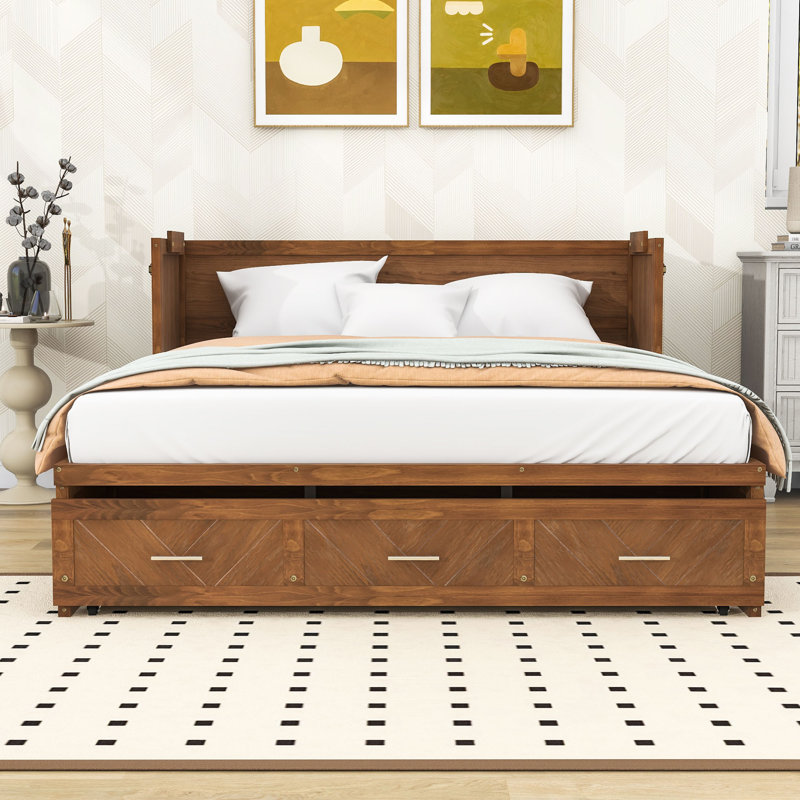 Grand lit escamotable en bois avec port USB et lattes, Noyer