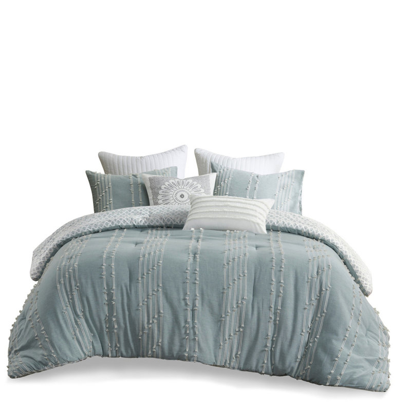 Édredon en coton moulu - réversible avec chaleur pour literie de grand lit et taies décoratives assorties, Turquoise