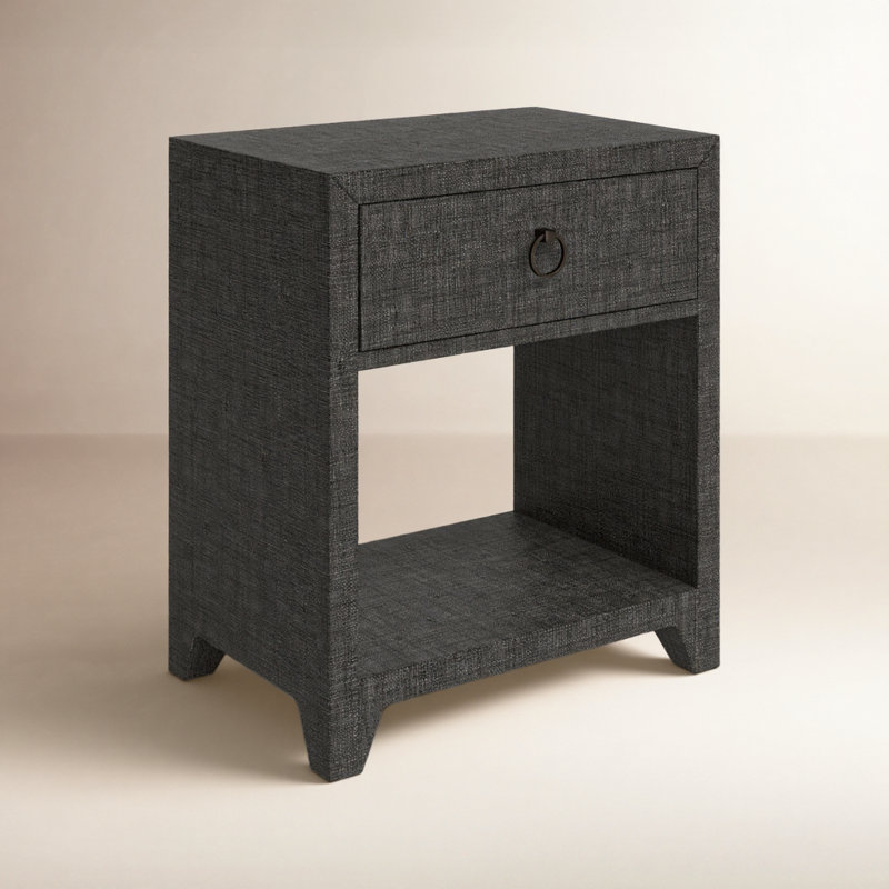 Bar Harbor Raffia 1 Drawer Nightstand, Charcoal Gray