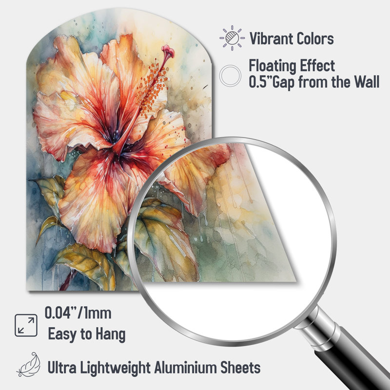 Dikili - Arch Hibiscus, décoration murale asymétrique en métal, H 34 po x l 25 po