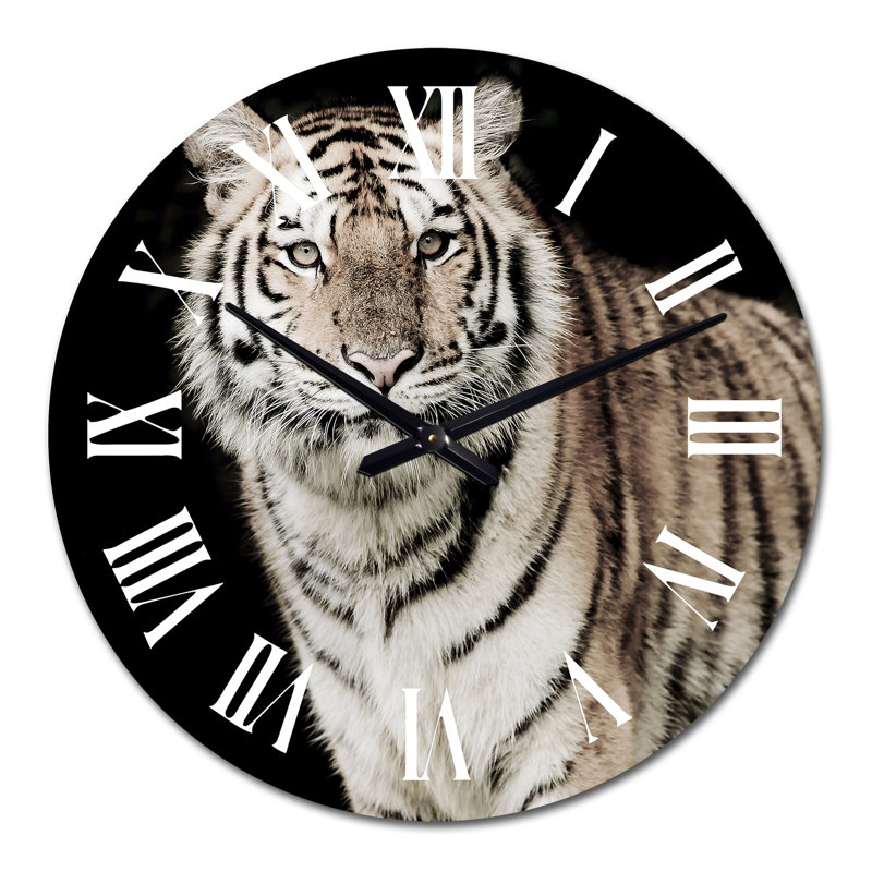 Portrait d'un tigre blanc III - Horloge murale traditionnelle, Moyen