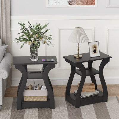 23.62'' End Table,Small Side Table with Built-In Outlets for Living Room,Bedroom,Nightstand