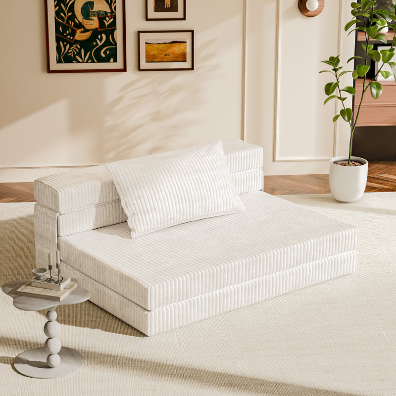 Folding Sofa Bed, Compression Couch With Pillow Futon Convertible Sleeper Chair Bed, Corduroy Beige