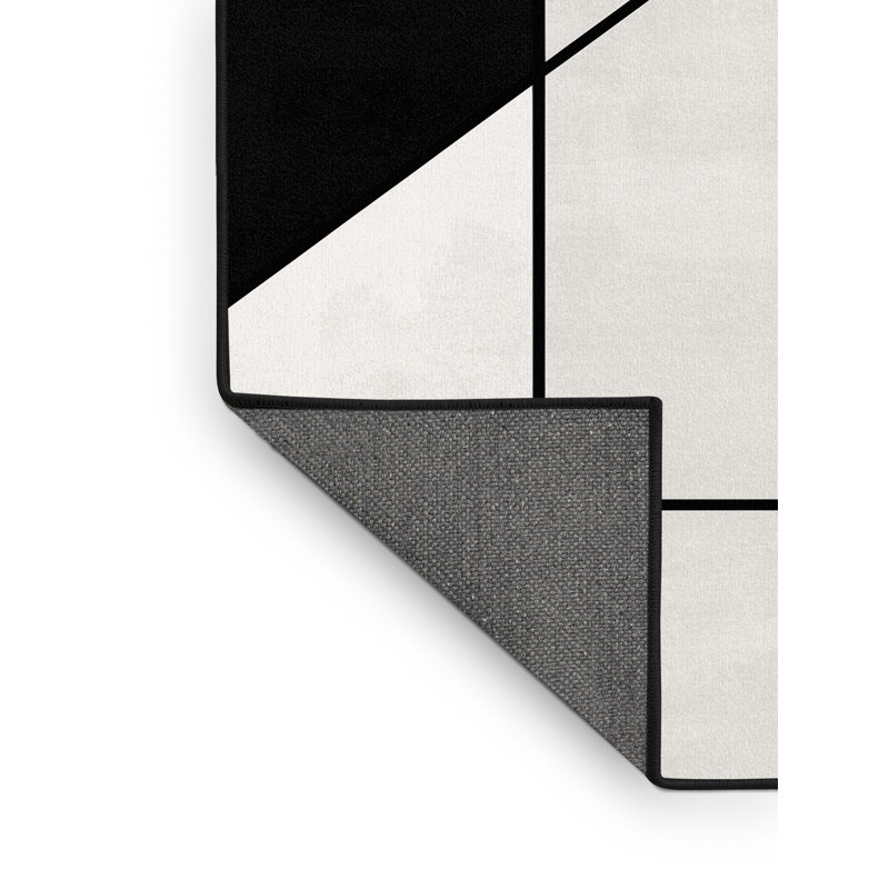 Soft Plush Easterly Minimalist Geometric Area Rug in Gray – Black Binding, 3' Square