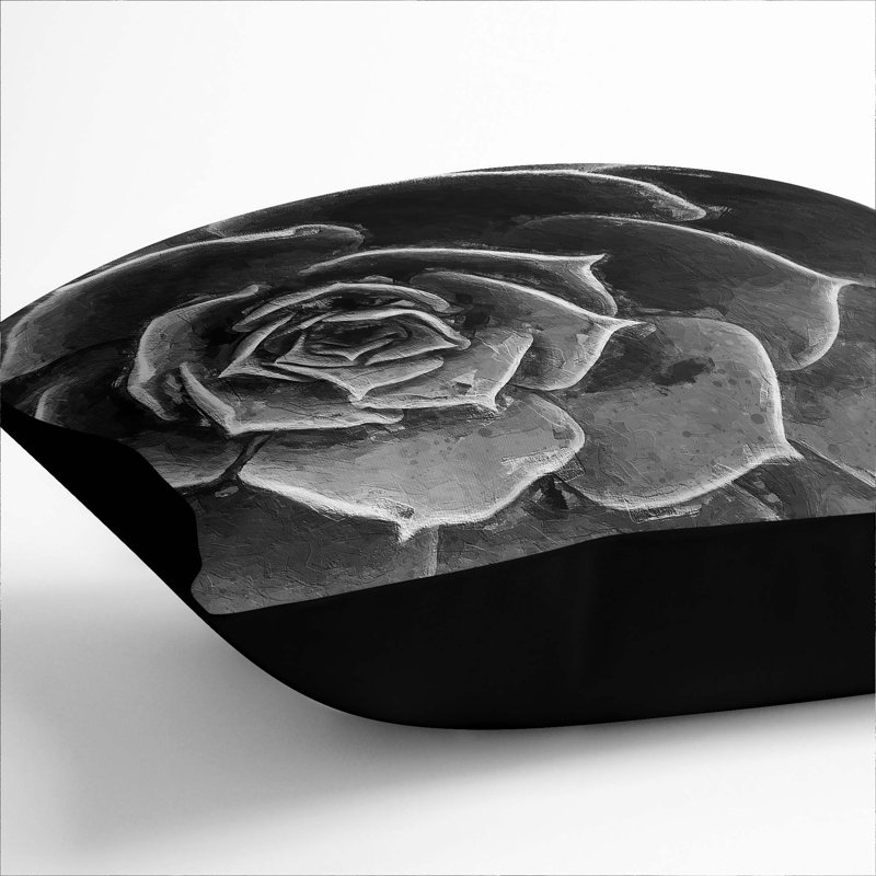 Floral Square Throw Cushion, Black, 55cm H x 55cm W x 20cm D