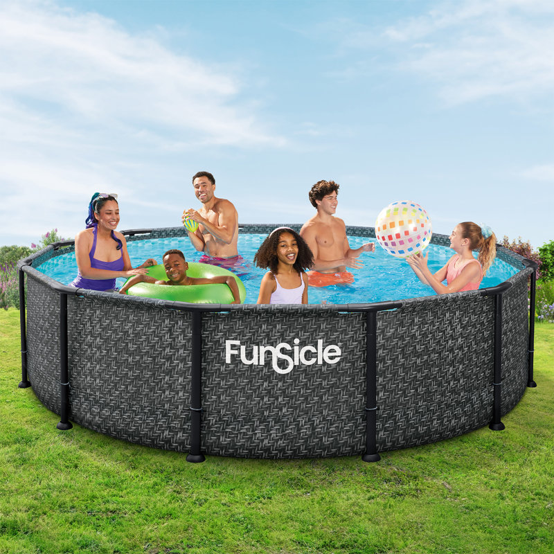 Funsicle Oasis Designer Round Above Ground Pool, Dark Herringbone, 36"H x 12"W, FiltraBoost Pump