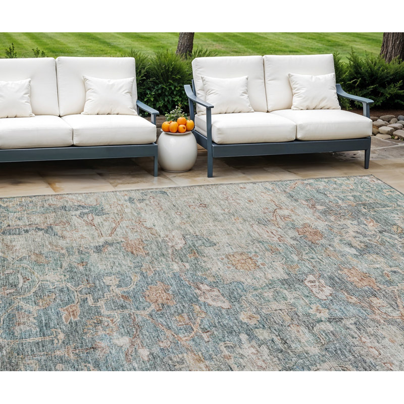 Tapis oriental lavable intérieur bleu 10 pi x 14 pi