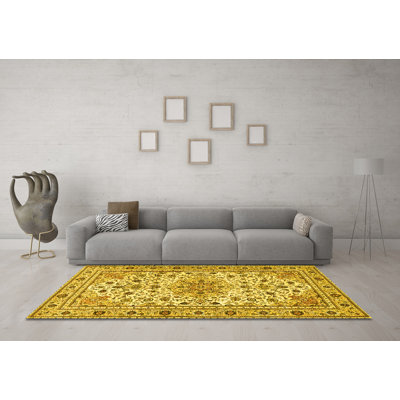 Tapis traditionnels jaunes lavables à la machine 1046