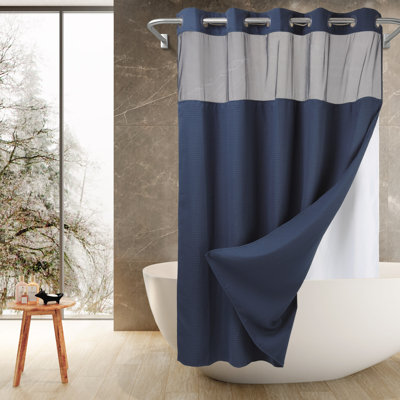 Ramjani Waffle Weave Shower Curtain With Snap in Liner, Sheer Window