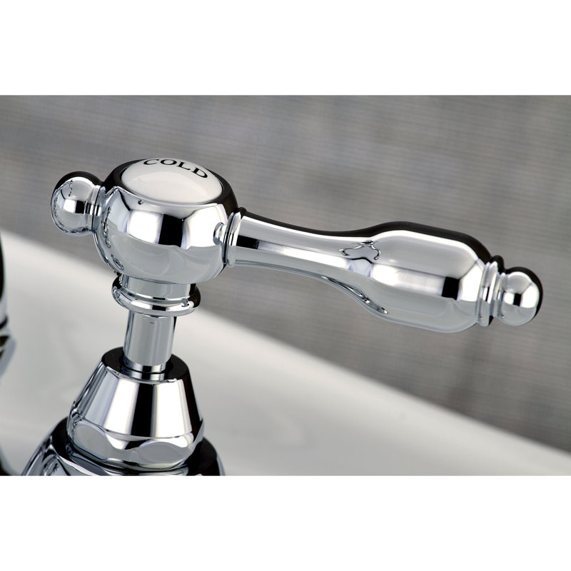 Kingston Brass Tudor Two-Handle 3-Hole Deck Mount Bridge Bathroom Faucet with Brass Pop-Up, Chrome