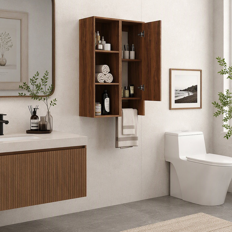 Armoire murale et tablettes de rangement murales combinées, porte à fermeture douce, convient aux petites salles de bain, bureaux et salles de rangement