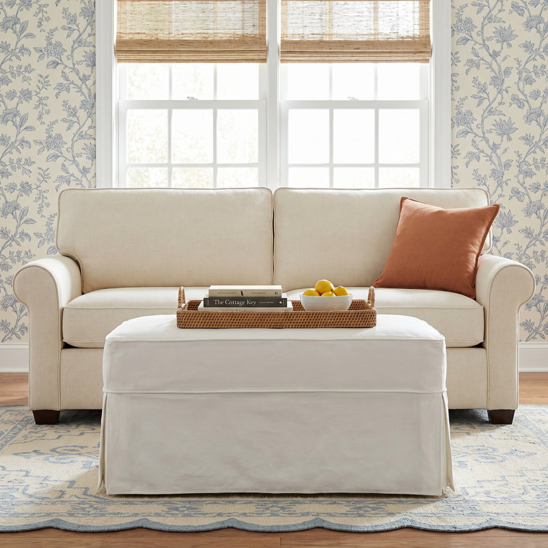 Porter Slipcovered Ottoman, Bayou Off White Canvas