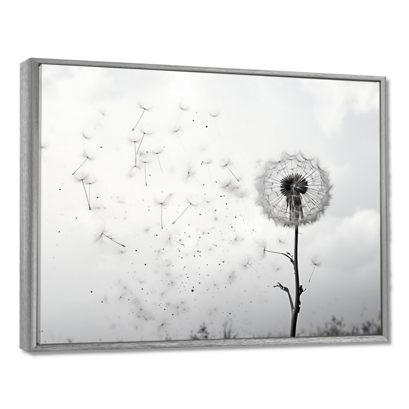 «Minimalims Dandelion Natures Fragility I», art mural sur toile pissenlit, H 24 po x l 32 po, Silver Floater Framed