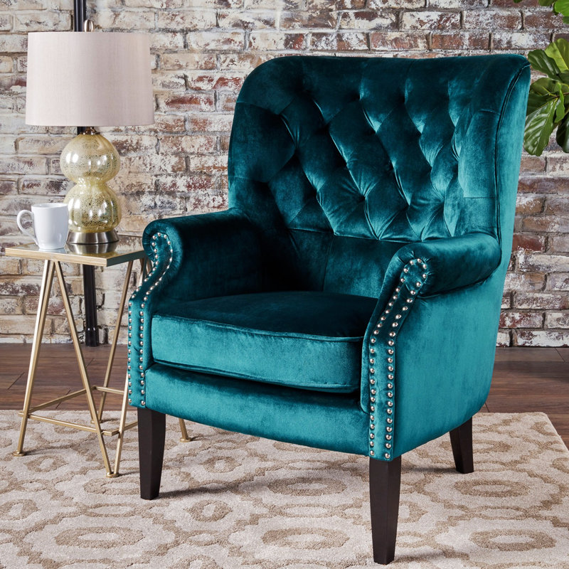 Fauteuil club, fauteuil confortable, Velours sarcelle Dalayla