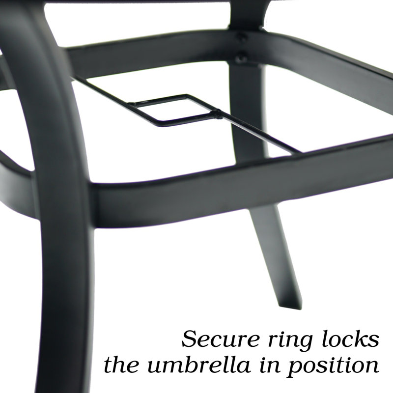 Square&Rectangular Tempered Glass Metal Patio Table With Umbrella Hole, 28" H x 37" W x 37" D