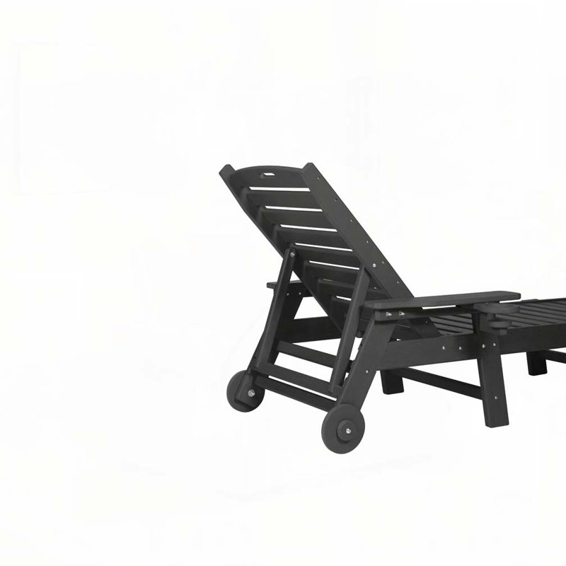 Chaise longue d'extérieur avec table d'appoint, Noir